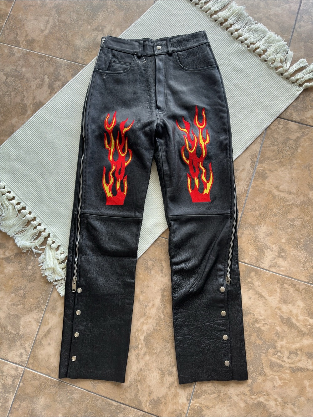 Vintage East West Imports Leather Apparel Flame Moto Pants